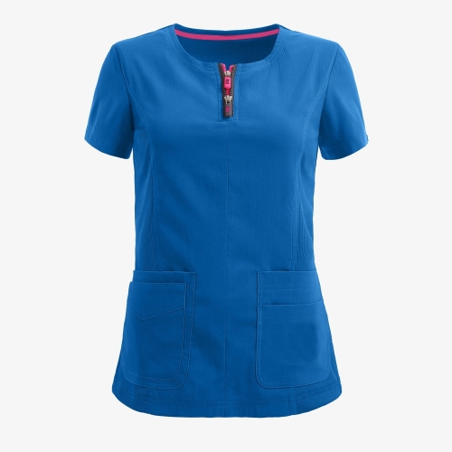 Women 4 Pocket Double Zipper Scrub Top
